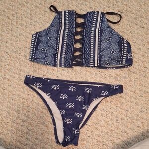 Navy Blue Patterned Bikini Set